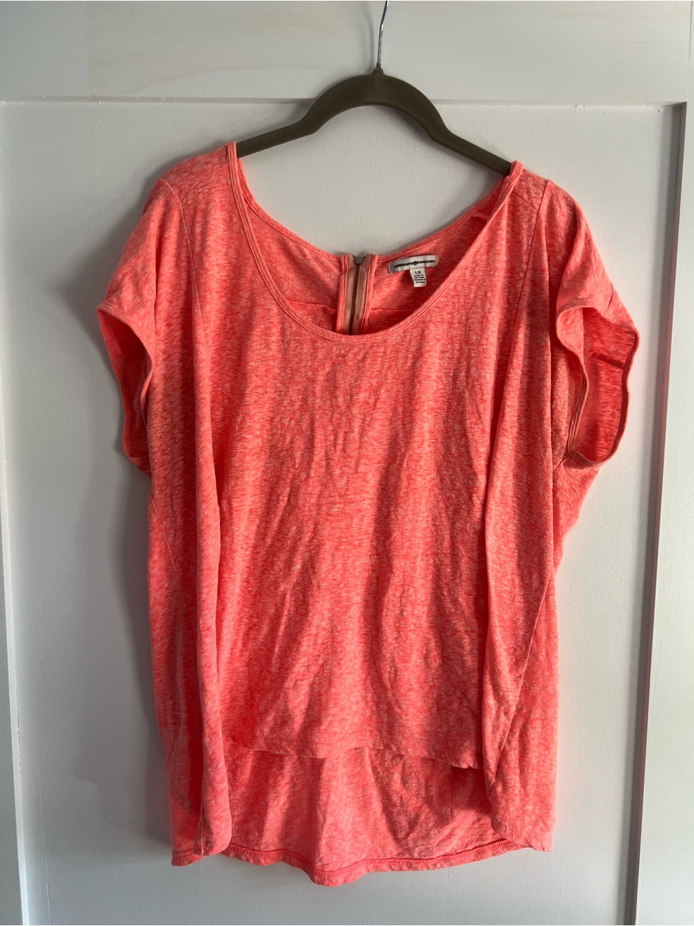 American Eagle Outfitters Coral-Pink Short Sleeve Scoop Neck Top